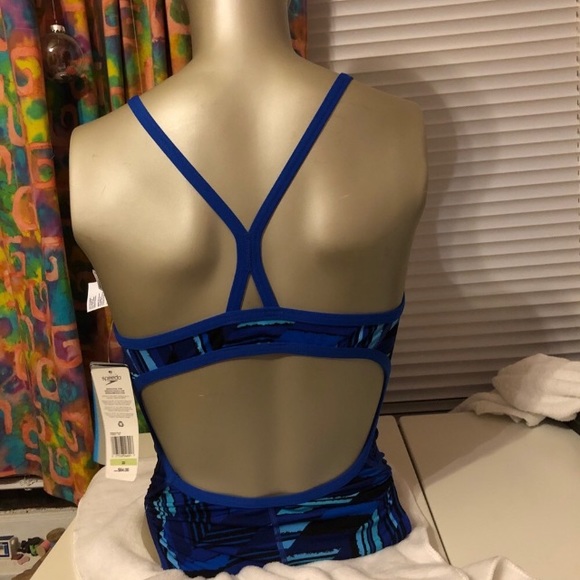 Speedo Endurance+ blue angles freeback swimsuit one piece - Picture 7 of 12